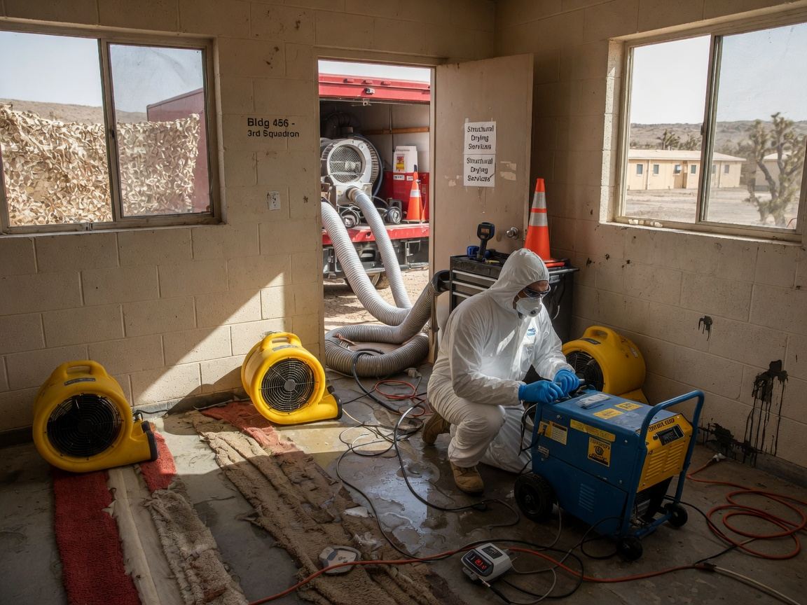 Drying equipment set up to pull moisture out of a structure